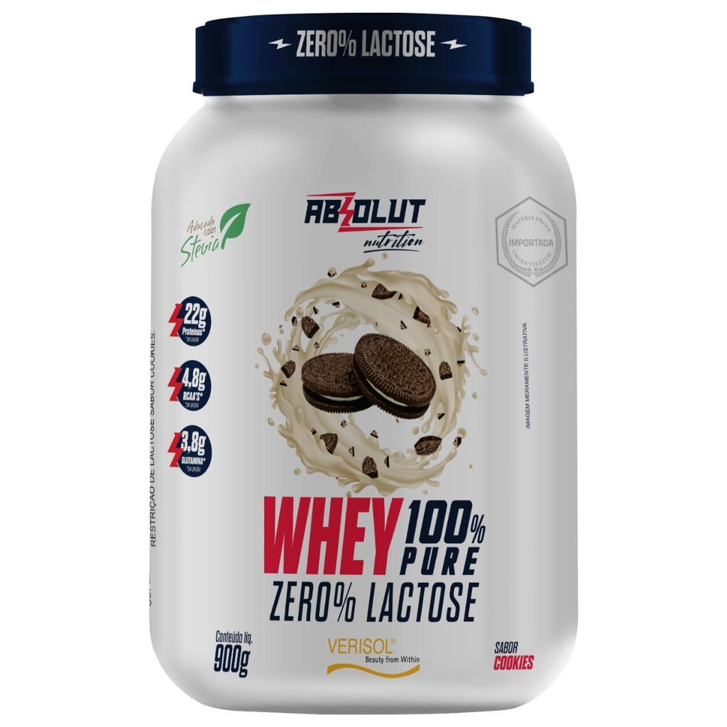 Whey 100% Zero Lactose Pote 900g Sabor Cookies Absolut Nutrition em Oferta na Shopee