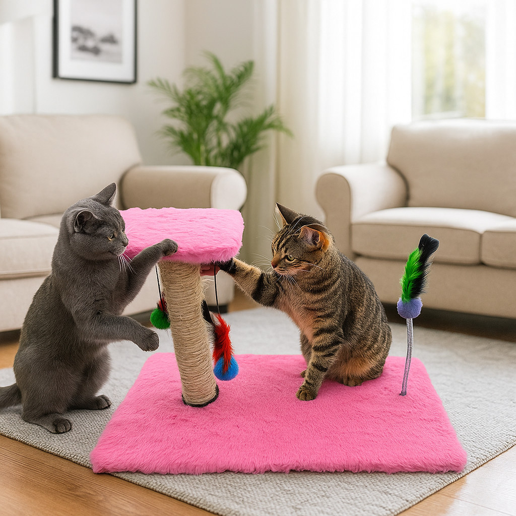 Arranhador Com Brinquedos Com Sisal  e Bolinhas