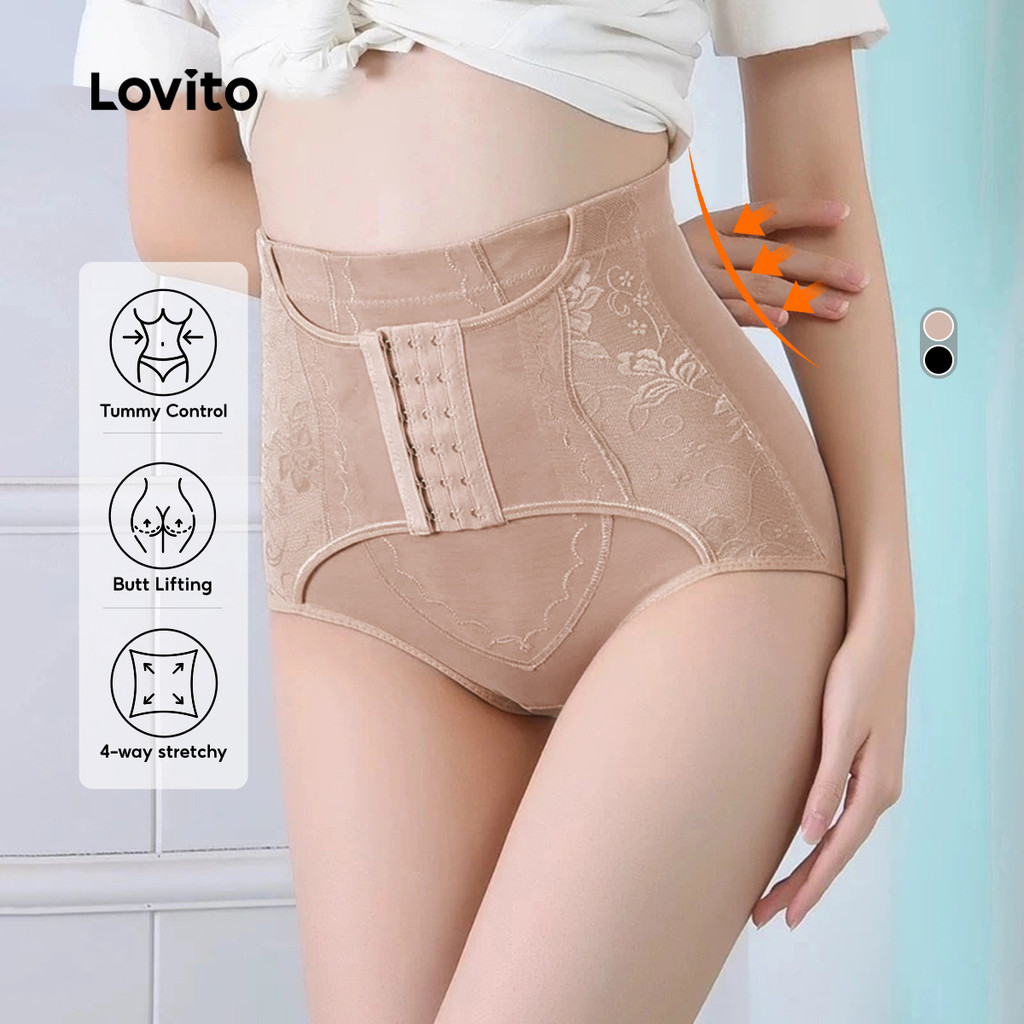 Lovito Modelador Cintura Feminino com Controle de Barriga Elástico e Levantamento de Bumbum LNE16269 em Oferta na Shopee