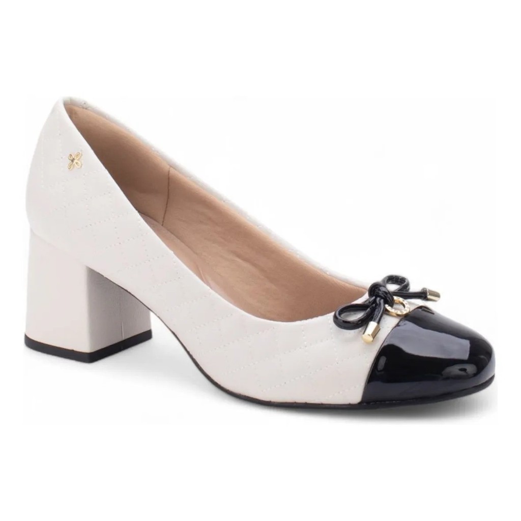 Scarpin Feminino Salto Grosso Médio Bico Arredondado Conforto Laço Elegante Delicado Softli Original em Oferta na Shopee