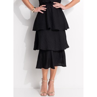 Saia Em Malha Canelada Texturizada Preta Quintess em Oferta na Shopee