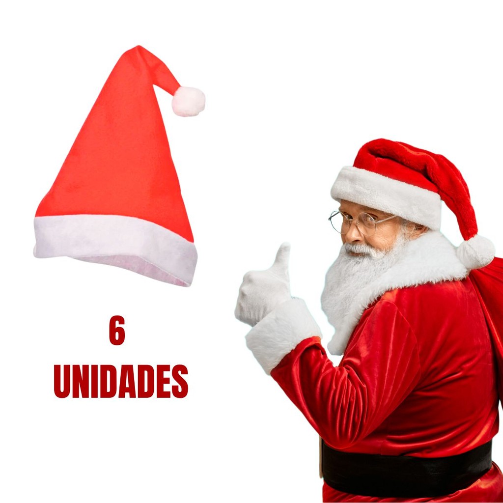 KIT 6 GORRO TOUCA PAPAI NOEL MAMAE NOEL FELTRO COM POMPOM FESTA NATAL - FARTEX