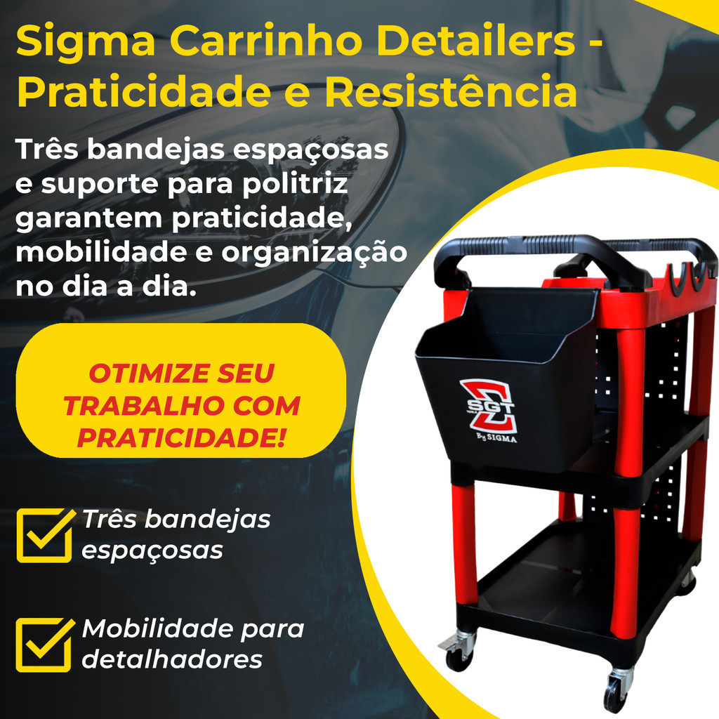 Sigma Carrinho Detailers Red & Shine II Metálico com Rodízios 360 Graus e Suporte para Politriz
