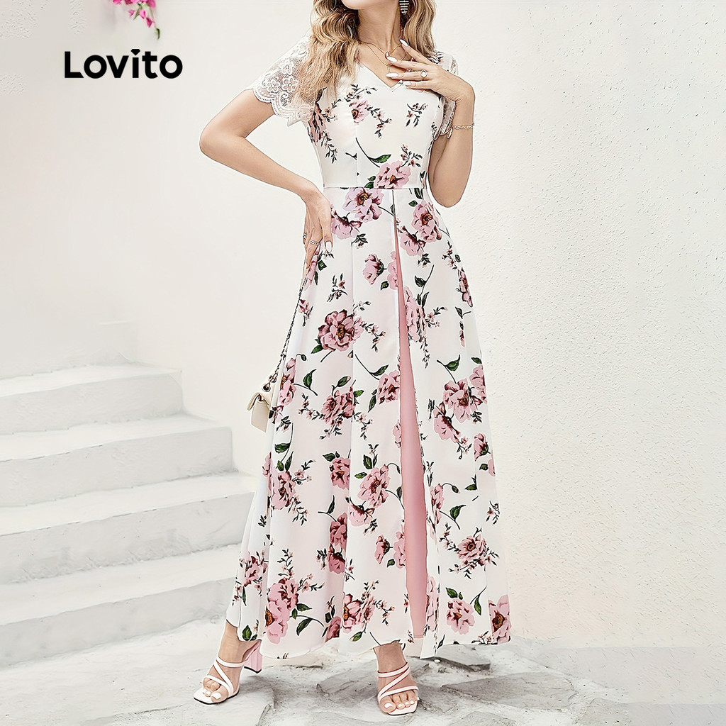 Detalhes do Vestido longo dividido de manga curta-DRNS113P1X064