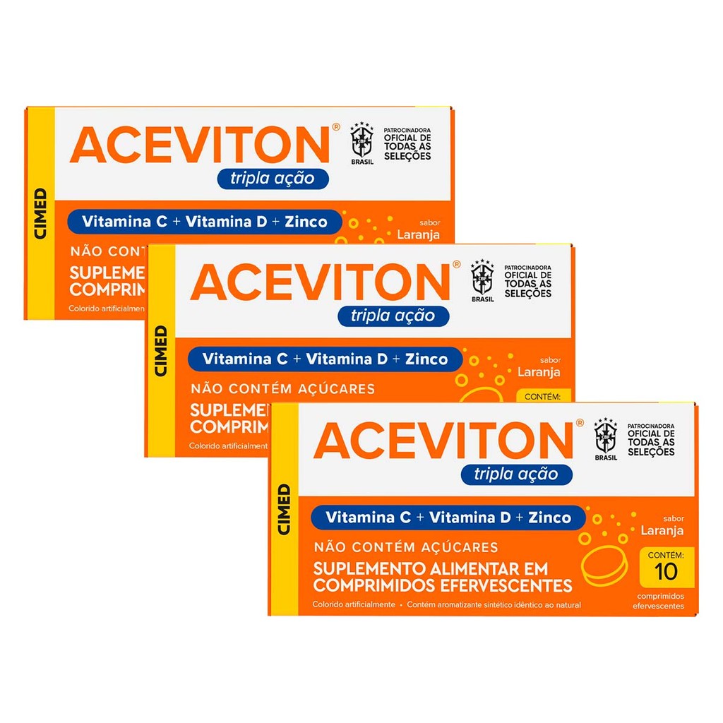 Kit 3 unidades Aceviton Tripla Açao 10 Cpr Efervecente