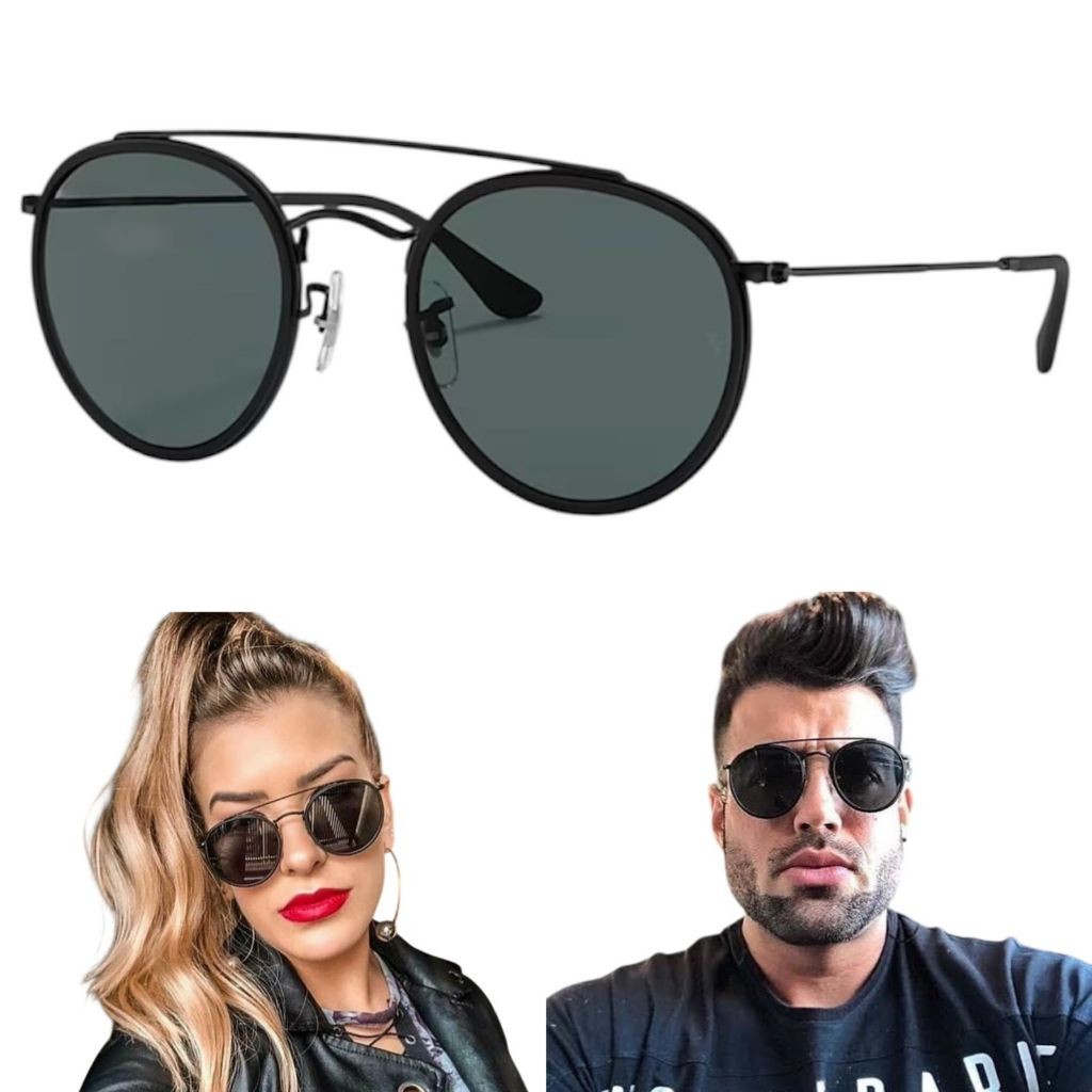 Óculos de Sol Redondo Ponte Dupla Feminino Masculino Lentes de Cristal Proteção UV400 Moda Verão Luxo Barato em Oferta na Shopee
