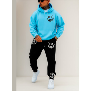 Conjunto Moletom Smiley Evil Estampa Blusa De Frio + Calça linha premium moleton canguru com bolso e capuz em Oferta na Shopee