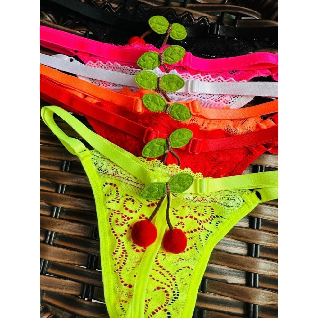 Tanga 3 Tanga Cerejinha FIO Único Viés Com Regulagem Na Lateral Calcinha Cereja em Oferta na Shopee