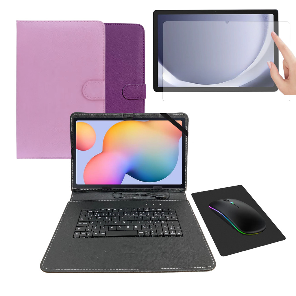 Kit Capa com Teclado Embutido 10 Polegadas + Película de Proteção + Mouse Bluetooth + Mouse Pad - Combo para Tablet