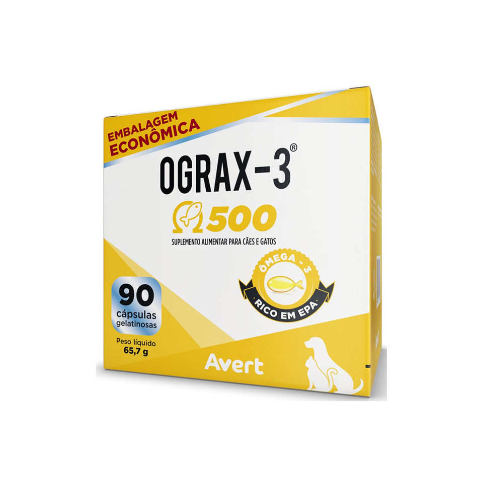 Ograx-3 500 Suplemento Para Cães Gatos Avert - 90 Cápsulas