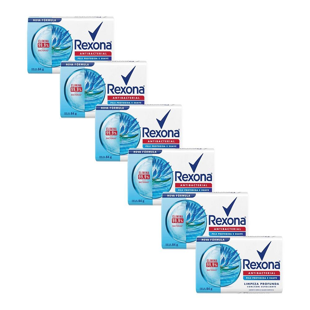 Kit 6 Sabonetes em Barra Antibacterial Limpeza Profunda Rexona 84g em Oferta na Shopee