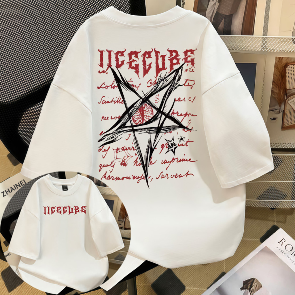 Camiseta Preta Unissex com Estilo Gótico e Design de Pentagrama, Estilo Alternativo em Oferta na Shopee