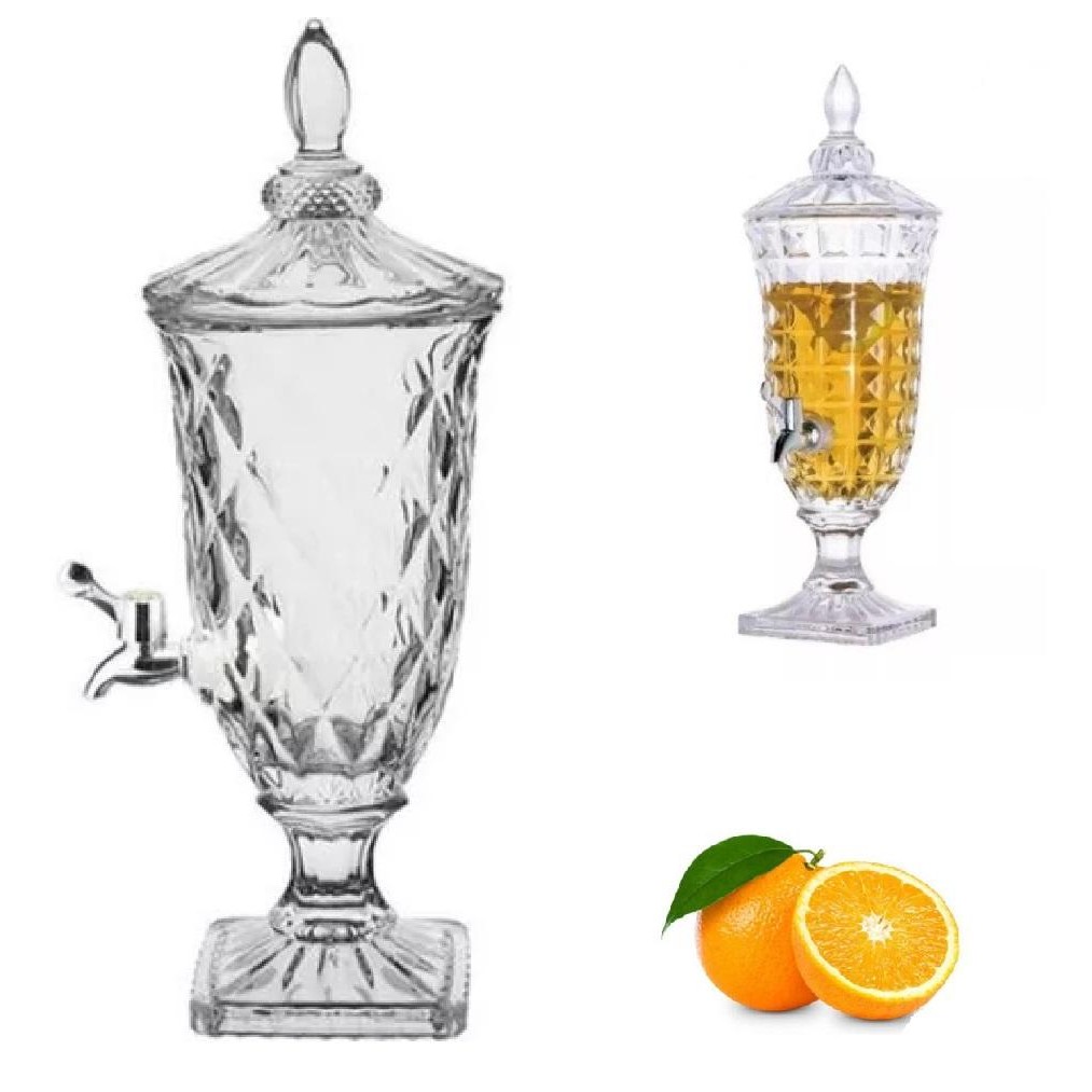 Suqueira De Cristal 2 Litros Dispenser De Vidro Bebidas Com Torneira Festa Casamento Decoração Luxo Vintage