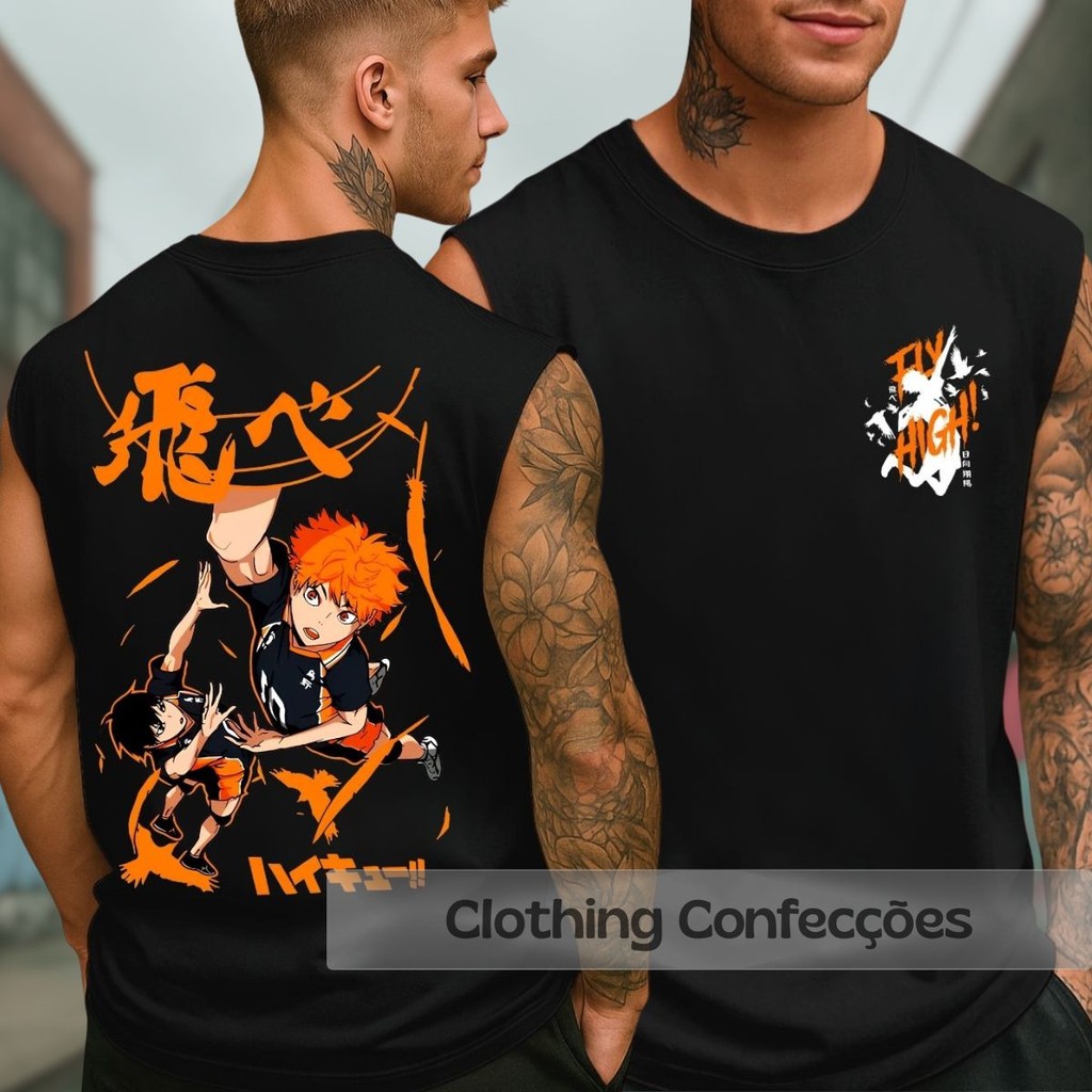 Camiseta Cavada Oversized Anime Haikyuu Hinata Shoyo Fly High Regata Machão