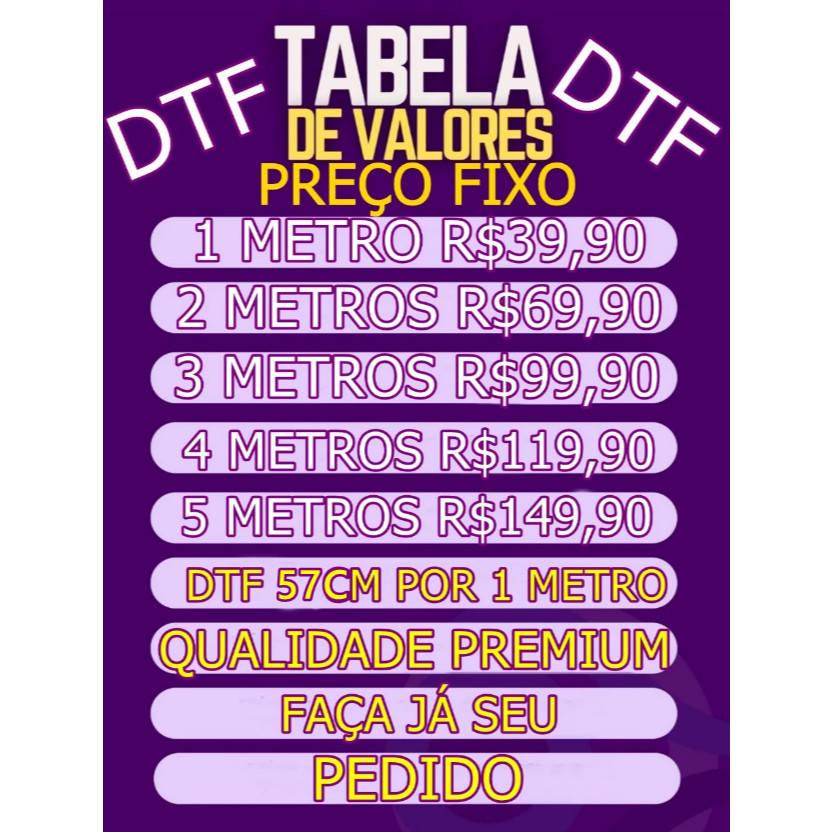 DTF QUALIDADE PREMIUM 57cm X 100cm Para Estampar Camiseta, Blusa, Bolsa e Material Têxtil