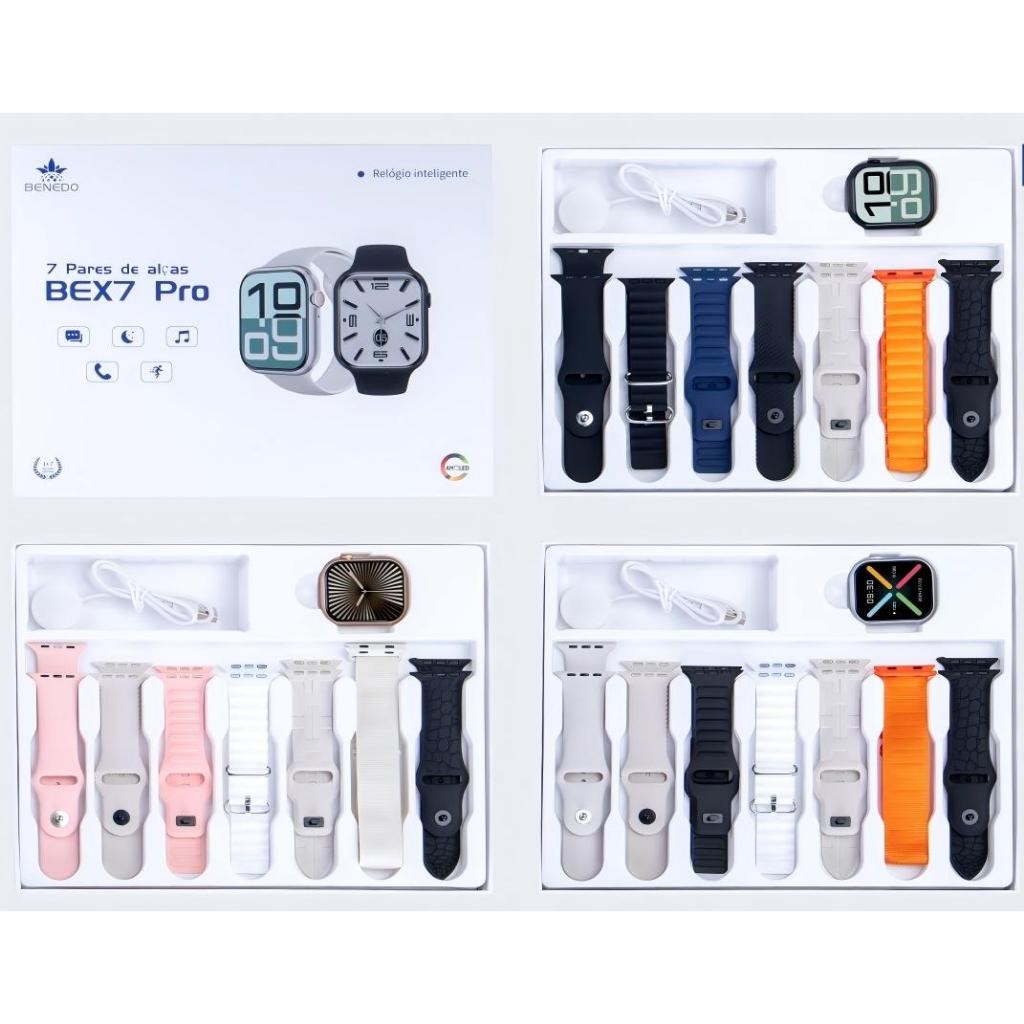 Smartwatch Relogio BE X7 PRO Amoled Series 10 2025 Inteligente Com 7 Pulseiras 46mm Esporte GPS