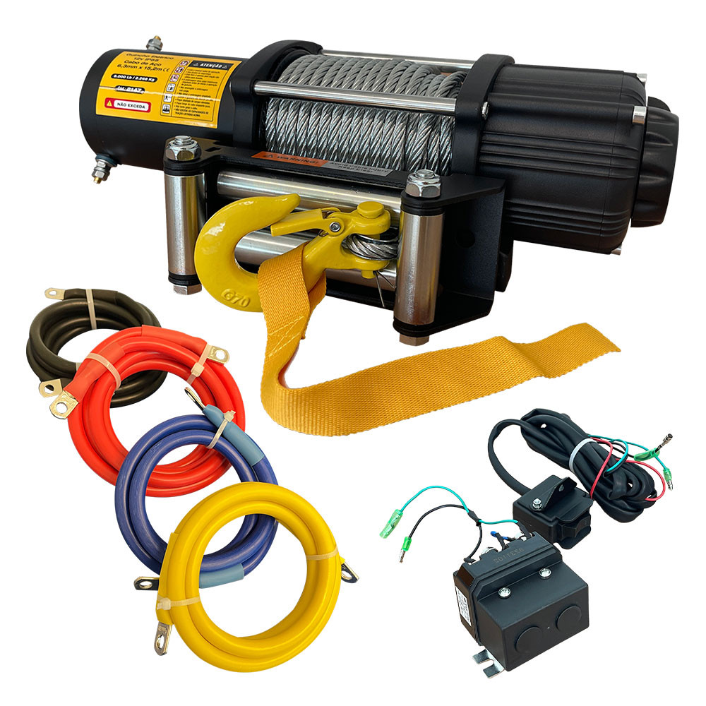 Guincho Elétrico 12v 5000 Lb 2.268 Kg  C Controle E Cabo de Aço 15,2m Para Quadriciclo Jipe Jet Ski