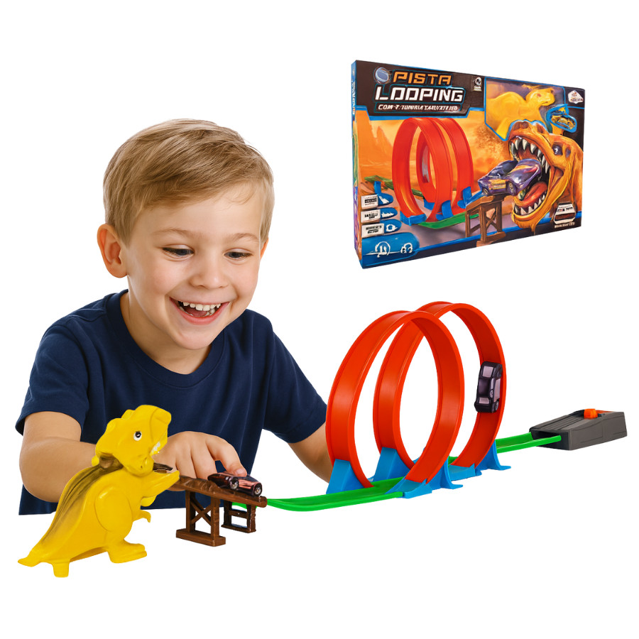 Pista De Corrida Carrinho Com Lançador Dinossauro Looping em Oferta na Shopee