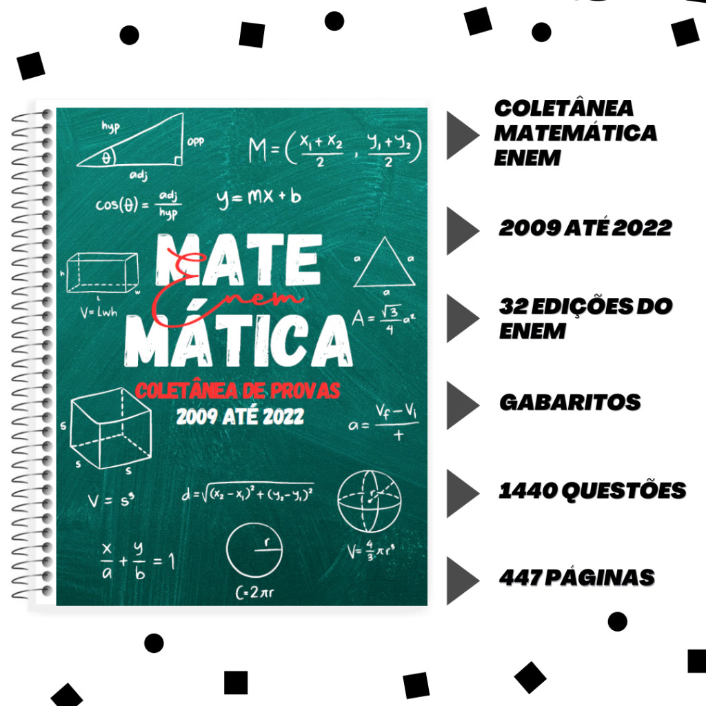 Apostila Enem Matemática - 32 Edições (2009 até 2022) + Gabaritos