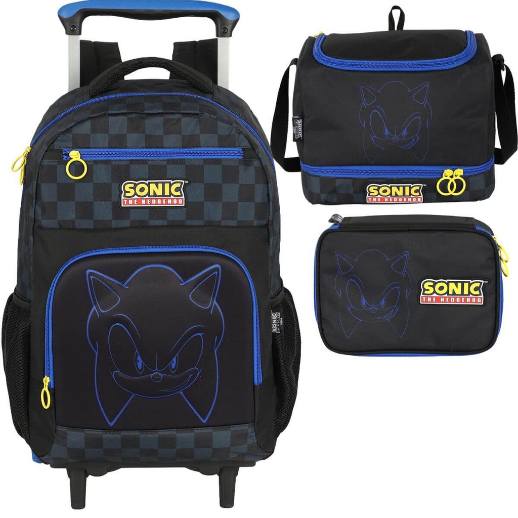 Mochila Infantil Rodinhas Sonic com Lancheira e Estojo 100 Pens em Oferta na Shopee