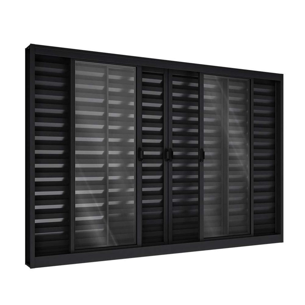 Janela de Alumínio Veneziana de Correr Central 6 Folhas 100x150cm Riobras Preto em Oferta na Shopee
