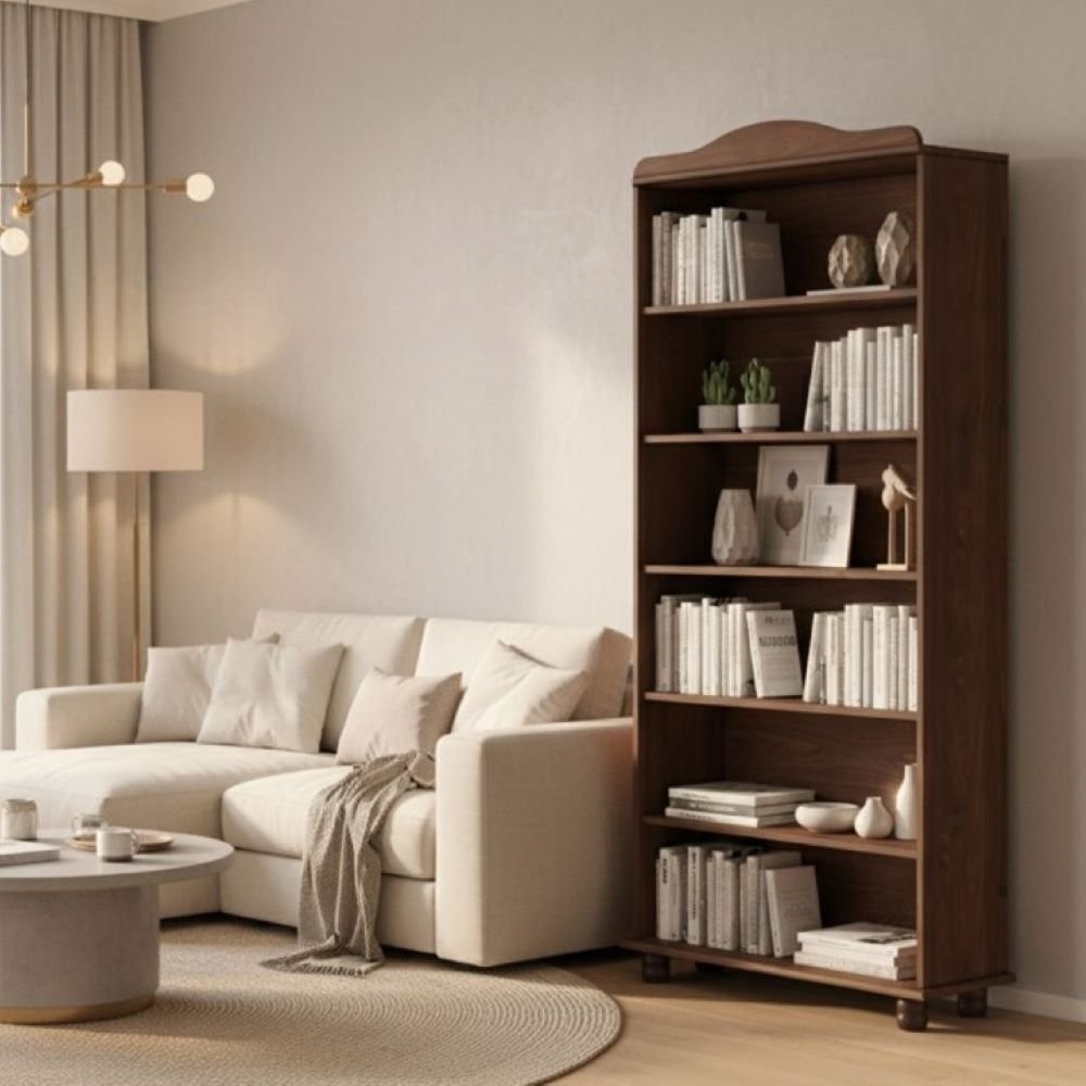 Estante para Livros Rústica 100% Madeira Maciça 5 Prateleiras Escritório e Sala Pés em Madeira Maciça Linha Rubi em Oferta na Shopee