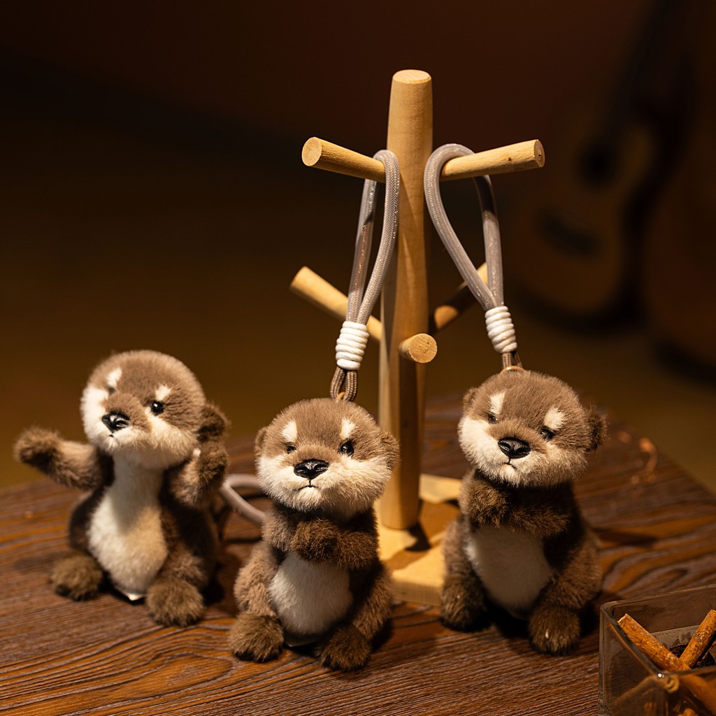 Bonito Lontra Chaveiro De Pelúcia Realista Animal Pingente Boneca Macio Plushies Para Saco