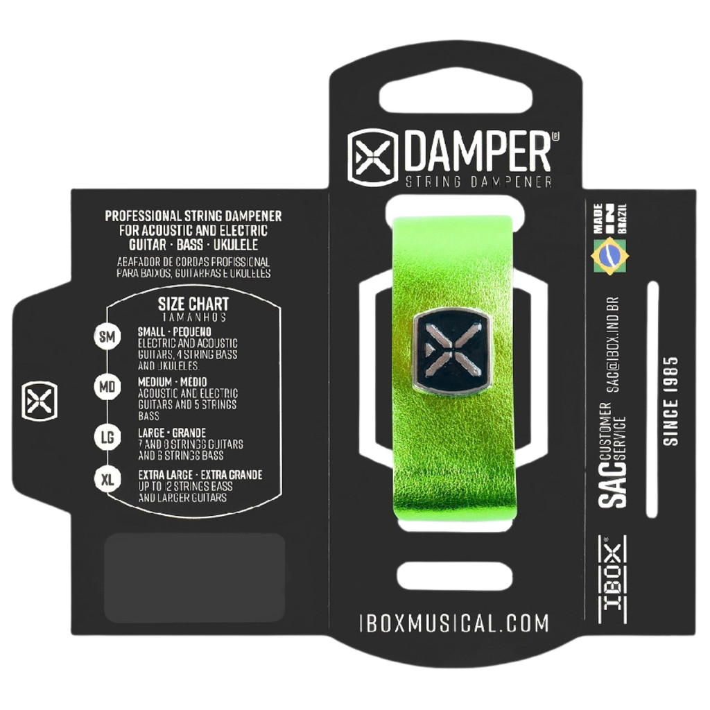 Abafador Damper Verde Limão Metálico DMMD08 Ibox Couro Tag Metal MD Médio Guitarra Violão Baixo 5C