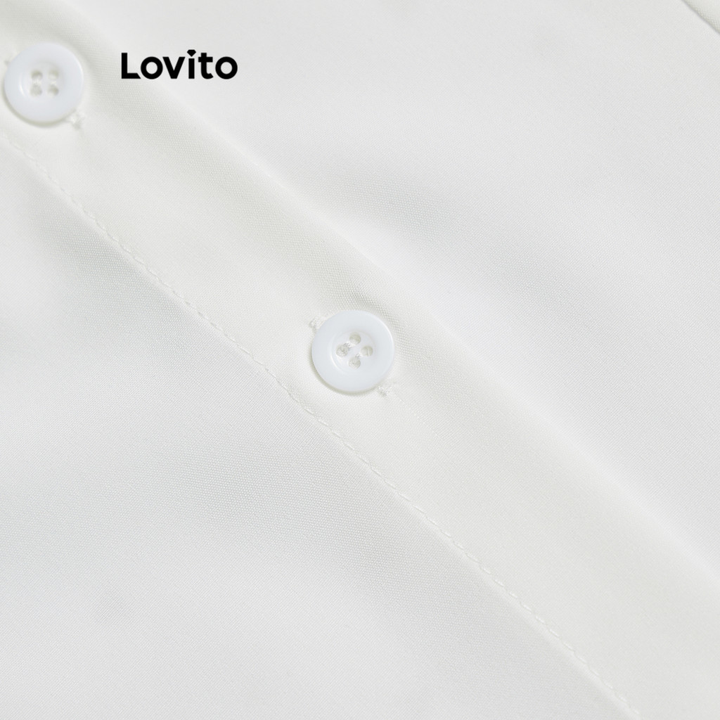 Detalhes do Lovito Blusa Casual Lisa Com Cadarço E Botão Para Mulheres L87ED024