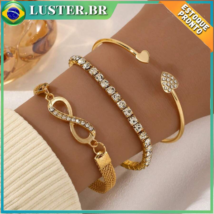 3 Pçs Conjunto Pulseira Vintage Banhada A Ouro Com Símbolo Do Infinito Joias Femininas