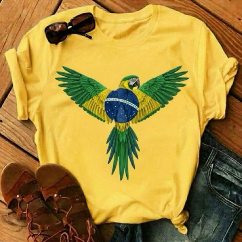 Camiseta Brasil Bandeira Arara Orgulho Brasileiro Camisa T-Shirt 100% Algodão Blusinha Copa do Mundo Lançamento