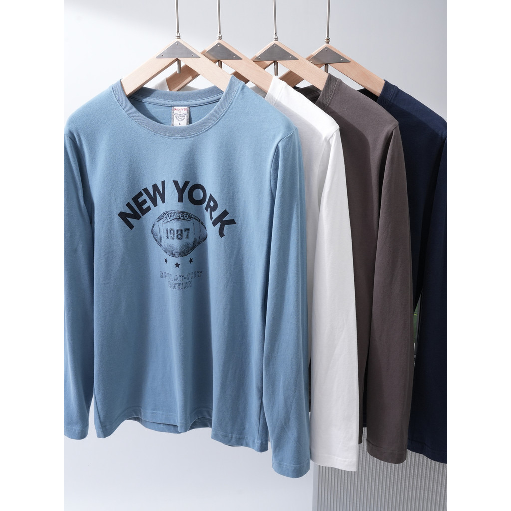 Americano Retro Street Wear camiseta de manga comprida masculina primavera outono novo estilo solto Casual All-Match em 