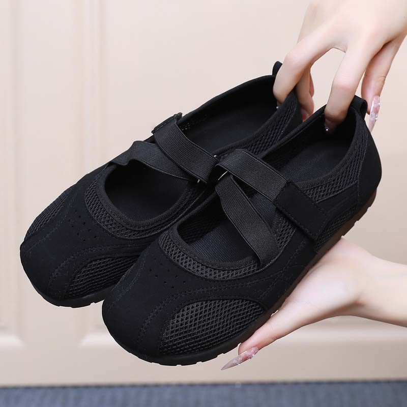 2025 verão novo estilo sapatos de malha feminino Velcro Mary Jane sapatos femininos planos All-Match sapatos casuais con