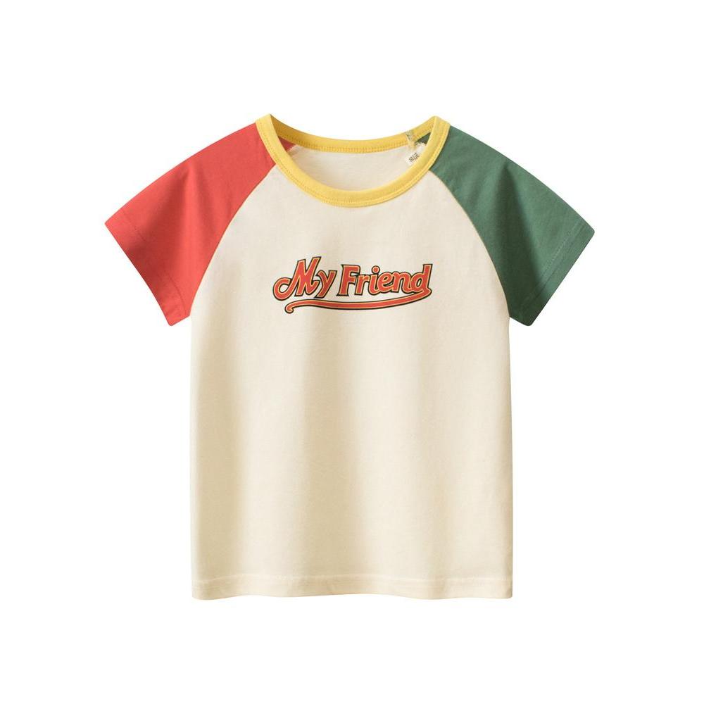 27 crianças marca puro algodão meninos roupas médio pequeno crianças verão crianças de manga curta camiseta carta contra