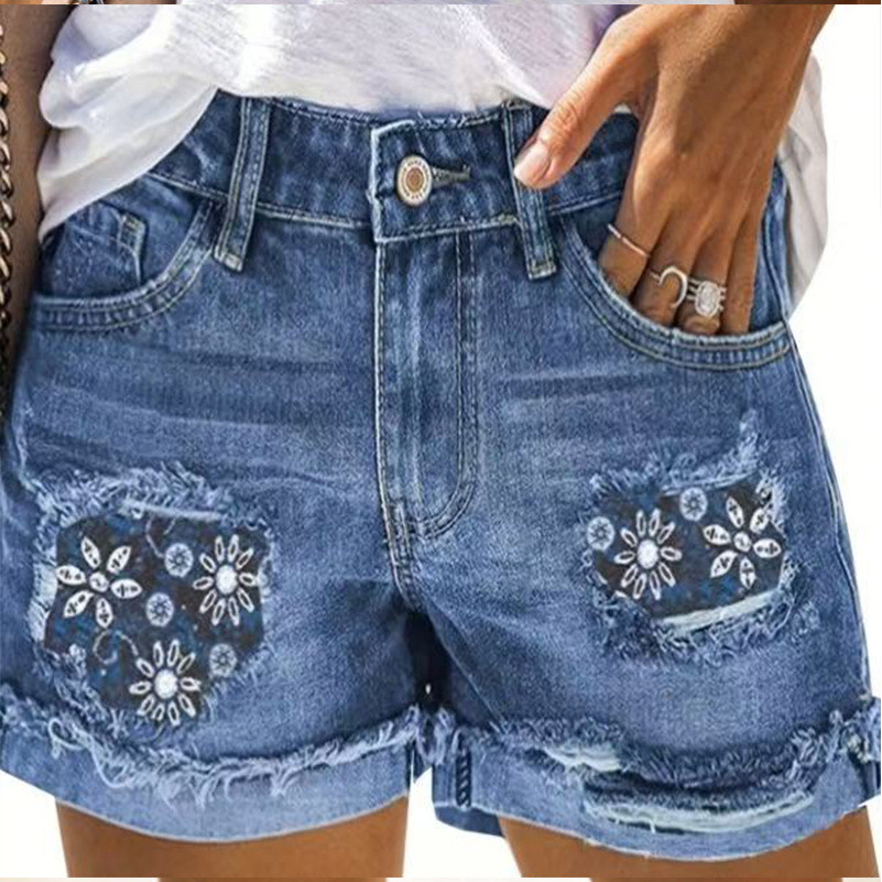 calca Calça Feminina streetwear Moderna De Perna Larga Com Cintura Rasgada E shorts Jeans Estampados , Calças Lavadas De