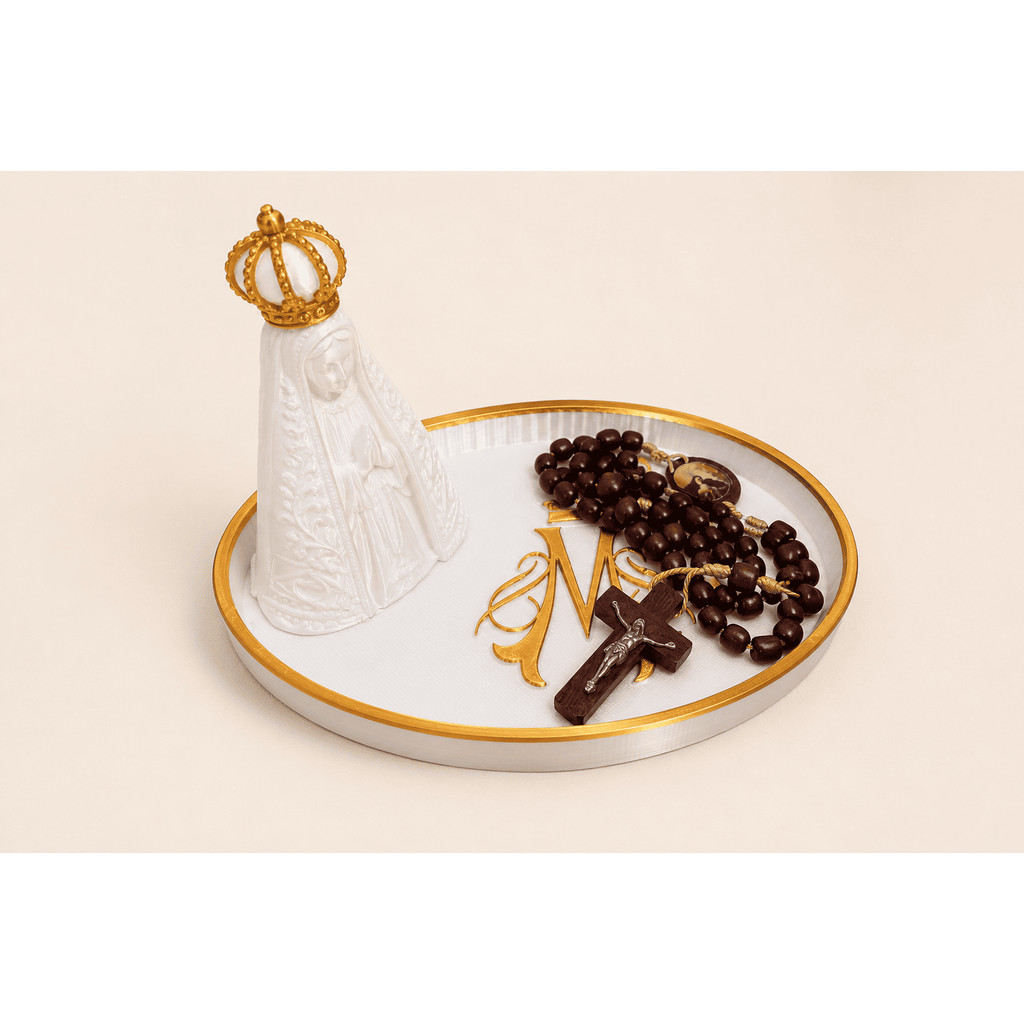 Bandeja Porta Terço Nossa Senhora Aparecida Decorativa 15cm Organizador Religioso