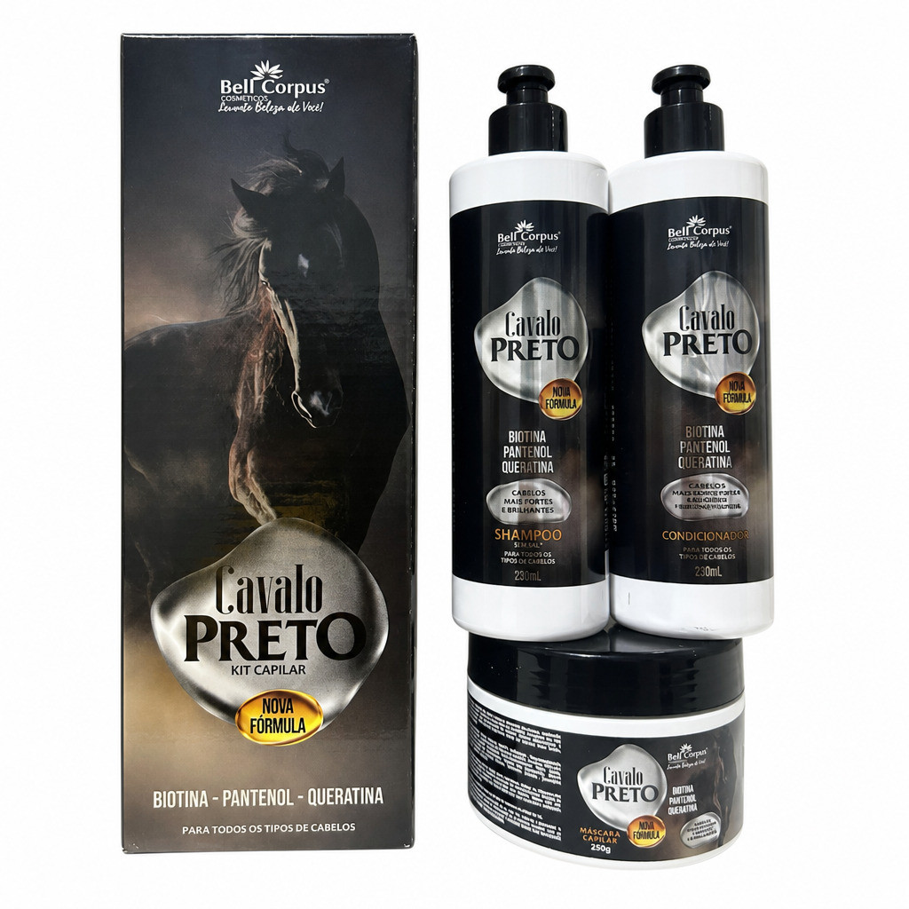 Kit Capilar Cavalo Preto Bell Corpus 3 Itens Shampoo Condicionador Máscara