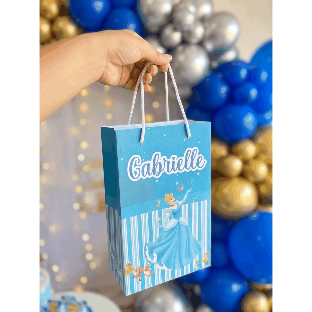 Sacolinha Personalizada com Nome e Idade - Tema Cinderela - Lembrancinha Aniversário - Pegue e Monte