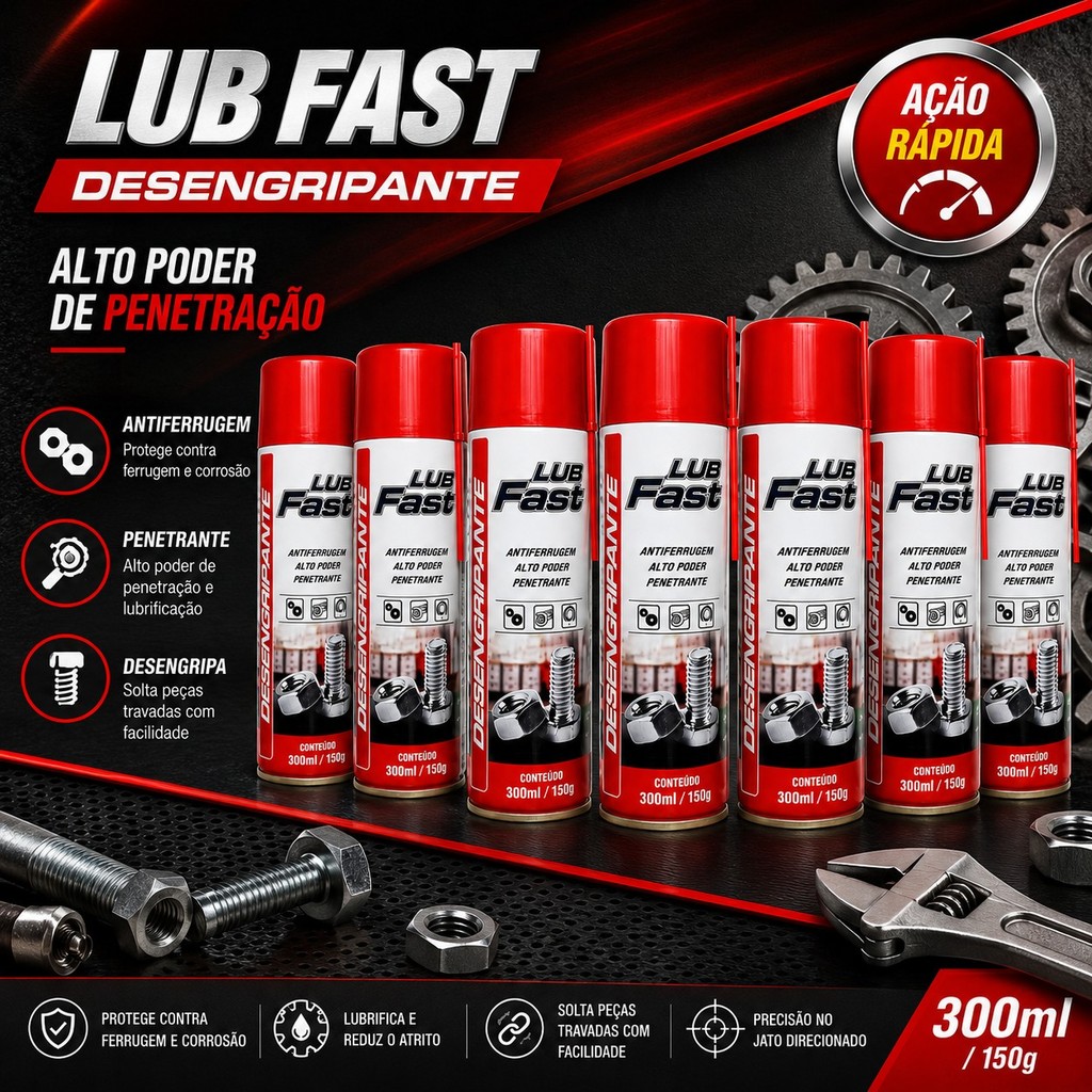 Oleo Desengripante Spray Lubrificante 300ml 150g - LubFast Similar a WD 40