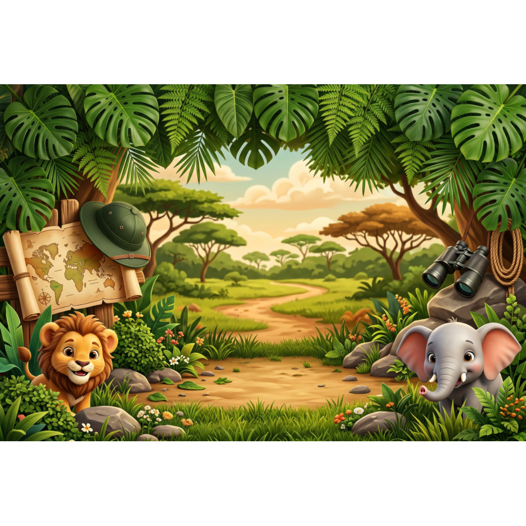 Fundo Fotográfico Safari Baby Neutro | Painel | Tecido Premium | Frete Grátis | Vários Modelos | 150x220CM