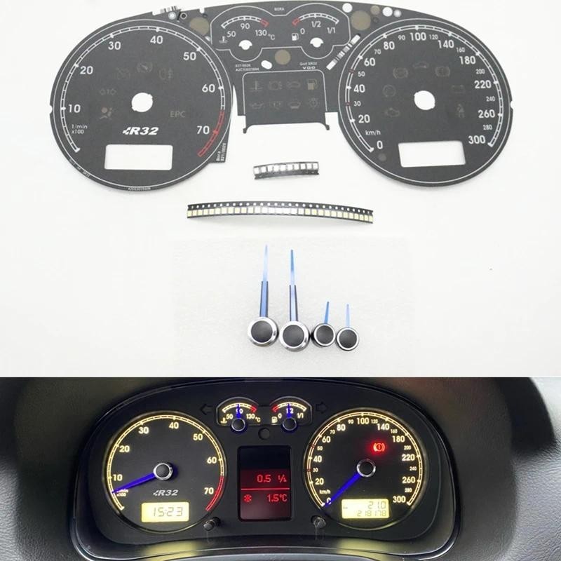 Painel Milhas Instrumento Fundo Escala Papel LED Luz Retrofitting Agulha Azul Para VW Bora MK4 260 Golf 4 R32 Medidor 30