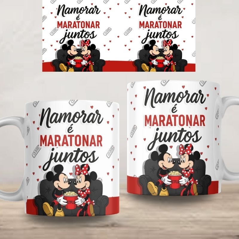Xícara Caneca Personalizada Mickey e Minnie Dia dos Namorados Xícara 325ml Branca Cerâmica Porcelana Presente Lembrança 
