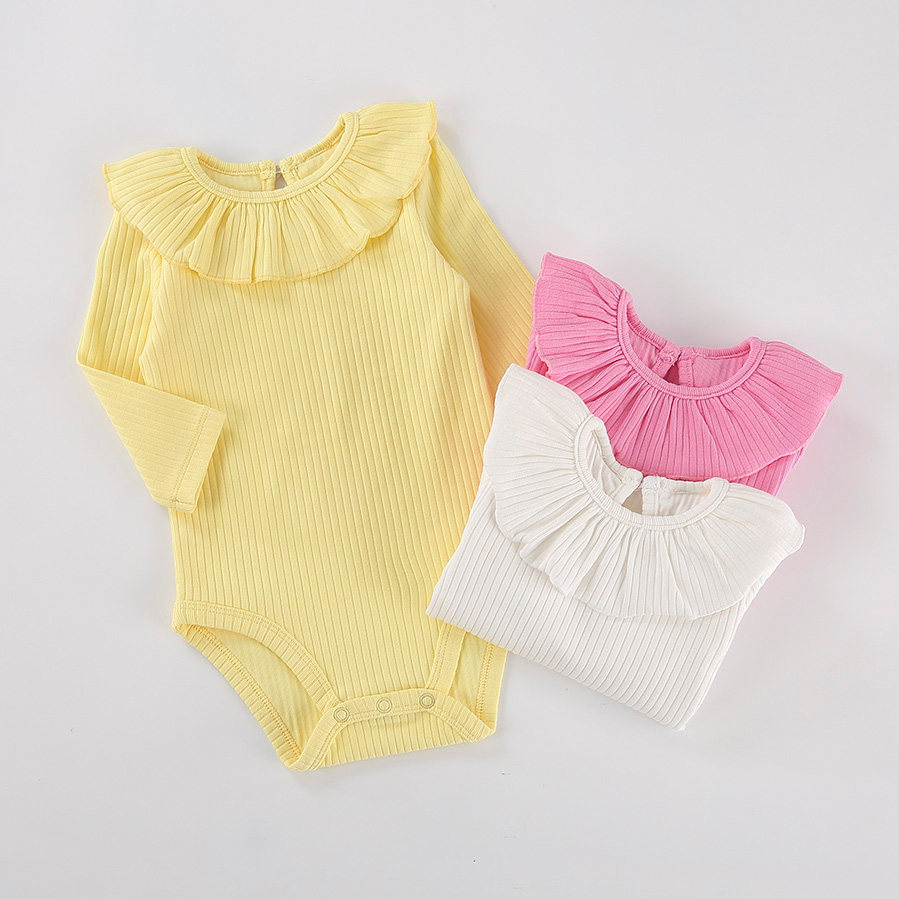 Bebê menina renda lapela macacão de bebê primavera outono puro algodão manga comprida camisa de fundo roupa interior pri