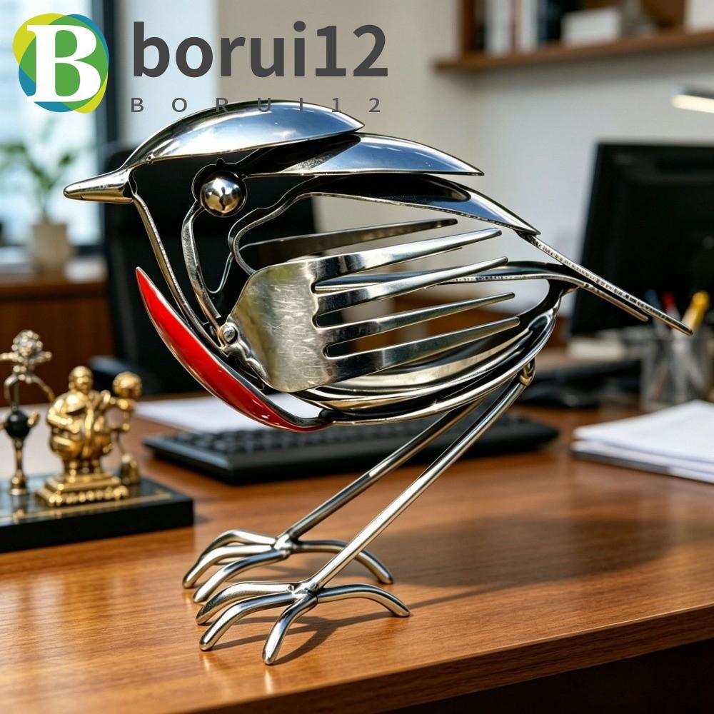 Escultura De Pássaro BORUIB Robin , Estátua De Metal De Sucata Artesanal Vermelha Rústica , Ornamento Reciclado Ecológic