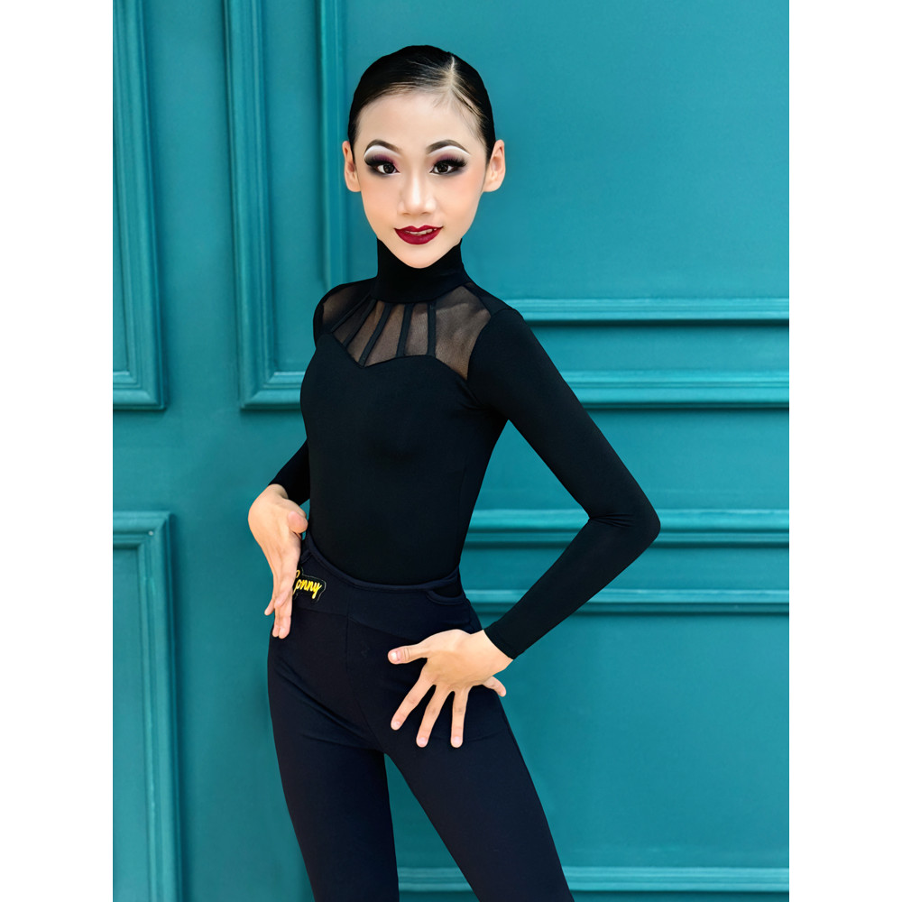CONNY Connie manga comprida dança latina prática terno crianças feminino gola alta gaze macacão internacional moderno te
