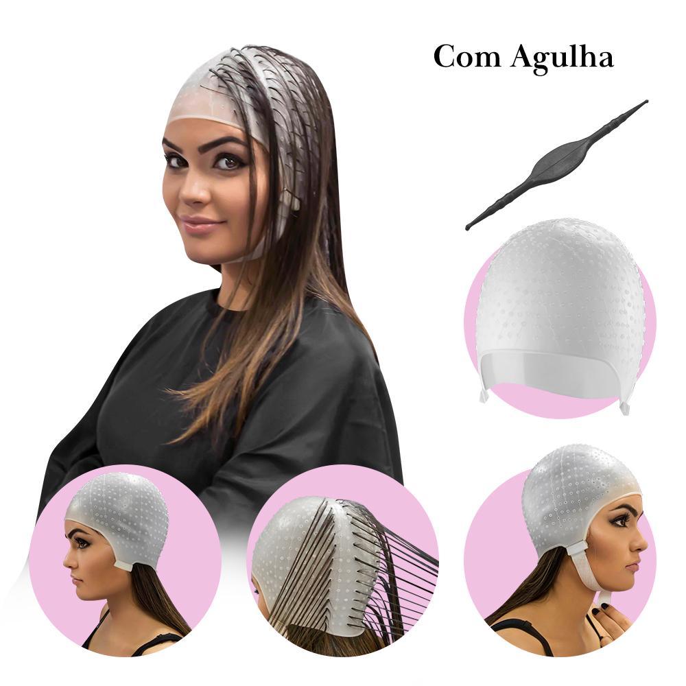 Touca de Silicone Para Luzes Mechas Salão de Beleza Cabelereiro Com Agulha Siliconada Dompel Branca