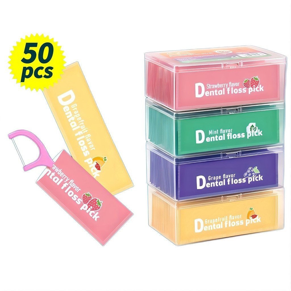 50pcs fio dental frutado portátil kit dental infantil premium fio dental com haste frutado fio dental descartável