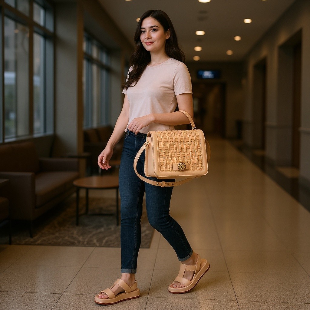 Kit Feminino Bolsa Transversal Lateral Com Sandália Fechada Confortável Trabalho Passeio Elegante Lançamento Tendência