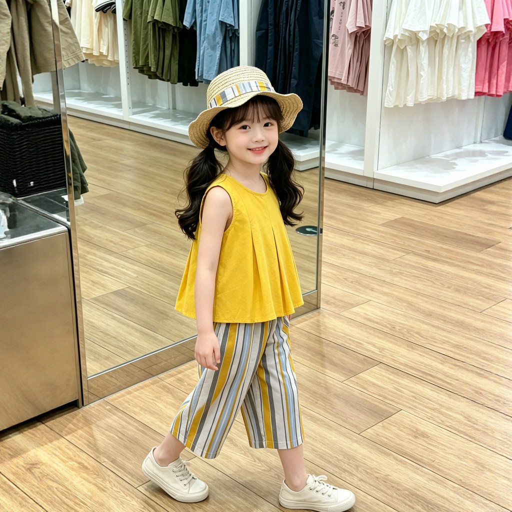 2026 verão novo estilo coreano roupas infantis bebê menina férias estilo bonito camisa do bebê calças listradas moda ter