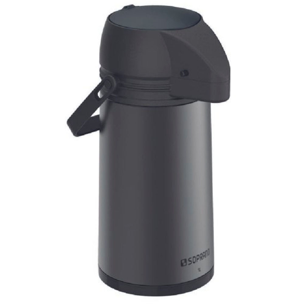 Garrafa de Café Térmica Soprano Single Preta 1 Litro em Aço para Água Chá Café Chimarrão